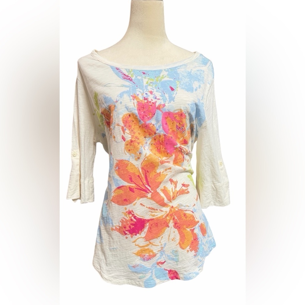 White Stag Floral Top - Cream, Pink, Orange, Blue